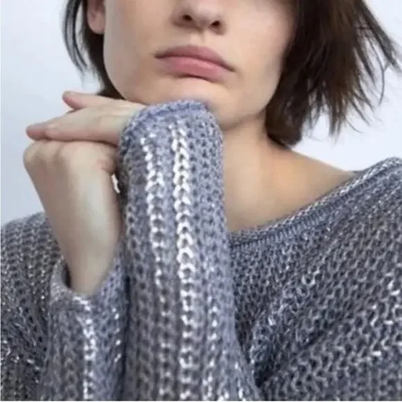 Zara Blue and Silver Metallic Cropped Sweater - Picture 5 of 8